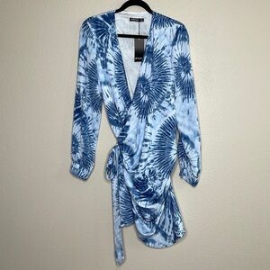 Nasty Gal NWT Tie Dye Blue Lined Wrap Dress